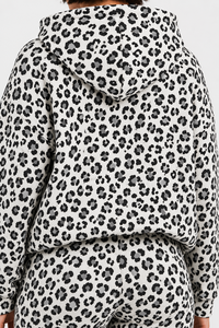 Ensemble de survêtement 2 pièces pour femme, imprimé léopard blanc et noir, sweat à capuche oversize et pantalon large, style streetwear décontracté - Product Image 4