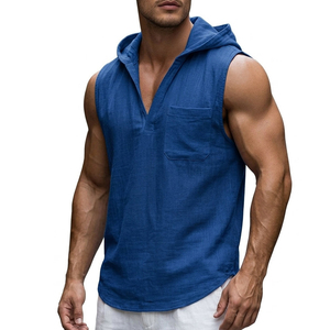 OEM Customizable Men's Sleeveless Hooded Shirt Cotton <b>Blend</b> Breathable V-Neck Gym Tank Top Bulk Wholesale Cheap Rates Tank Tops - Product Image 3