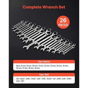 Set di 26 Chiavi Combinate a Cricchetto SAE e Metriche in Acciaio Cr-V a 72 Denti con Organizzatore a Rack - Product Image 2