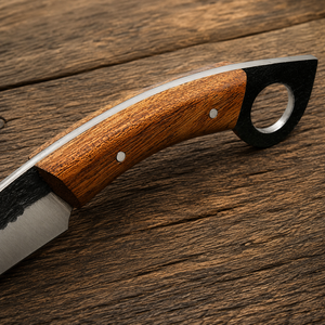Cuchillo de caza forjado a mano con hoja fija de acero con alto contenido de carbono, mango de madera de nogal, funda de cuero, OEM, ODM - Product Image 2