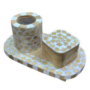 Haute qualité en bois incrustation Bakhoor brûleur plateau boîte ensemble résine incrustation arabe Mubkhar boîte Medkhan - Product Image 1