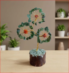 Árbol de flores de jade verde, figura artesanal de árbol de flores de jade con alambre dorado y centro rojo para decoración del hogar - Product Image 6