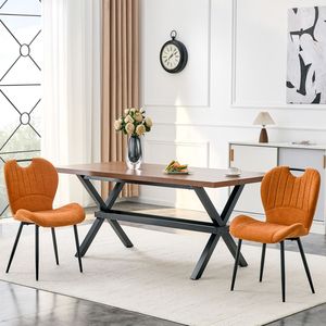 Set di 4 Sedie da Pranzo in Tessuto Arancione con Maniglia Integrata, Telaio in Metallo Nero e Piedini Regolabili per Uso Domestico - Product Image 3