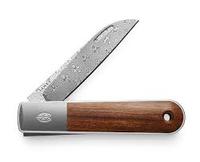 Couteau pliant en acier Damas avec manche en bois, lame à pointe clip, bord biseauté, verrouillage à bouton-pouce, EDC, OEM/ODM disponible, DIY, multi-usages
