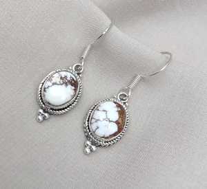 Boucles d'oreilles pendantes bohèmes en argent sterling 925 de haute qualité avec jaspe cheval sauvage naturel marron - Product Image 6