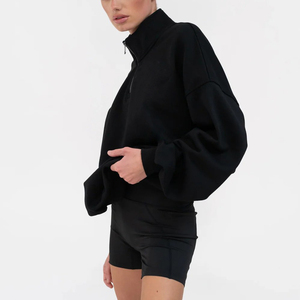 Sudadera de Invierno para Mujer, Negra, con Hombros Caídos, Cierre de Cremallera, Oversize, Cómoda, de Algodón, con Logotipo Personalizado, de la Mejor Calidad, al por Mayor - Product Image 2
