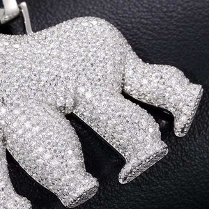 Colgante de Gorila en Plata 925 con Baño de Rodio, Moissanita de Corte Brillante, Estilo Hiphop con Temática Animal, Colgante Unisex para Fiestas y Uso Diario - Product Image 2