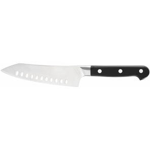 Cuchillos Santoku Negros con Tres Remaches en el Mango, Hoja Ovalada Plateada con Diseño de Hoyuelos y Refuerzo para Cortar Alimentos, Picar Verduras y Rebanar - Product Image 1