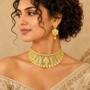 ชุดสร้อยคอแบบโชคเกอร์สไตล์ดูไบ ชุบทอง 14K 18K 24K ไมครอน ขายส่ง สร้อยคอแฟชั่น ดีไซน์ลายดอกไม้แบบดั้งเดิม ชุดเครื่องประดับเจ้าสาว - Product Image 3