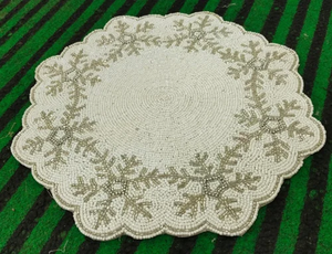 Luxury Handmade Beaded Embroidery Floral Eco-Friendly <b>Round</b> <b>Placemat</b> for Home Use - Product Image 2