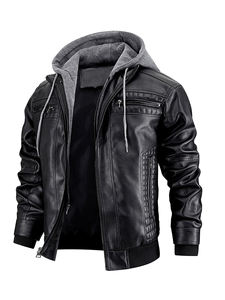 Chaqueta de Cuero para Hombre, Estilo Motociclista, Corte Ajustado, Chaqueta de PU, Primavera, Casual, Resistente al Viento, Ecológica, Logotipo Frontal, Capucha Desmontable, Tallas S-XXXL - Product Image 2
