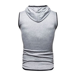 Haut de sport décontracté pour homme sans manches en coton mélangé avec capuche à cordon et poche de rangement pratique - Product Image 4