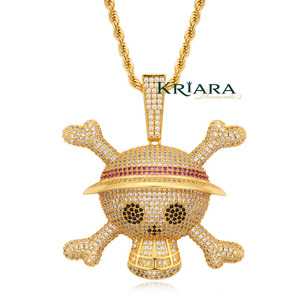 Pendentif Tête de Mort avec Strass en Cristal, Argent 925 Plaqué Or, Breloque Thème Hip-Hop, Unisexe, Usage Quotidien - Product Image 4