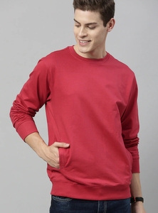Sudadera Roja de Cuello Redondo para Hombre, Corte Regular, Color Sólido, Informal, Tejida, 100% Algodón, para Otoño - Product Image 3