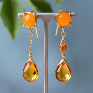 Pendiente de araña de piedras preciosas naranjas naturales de Plata de Ley 925 para fabricante de joyas de mujer - Product Image 2