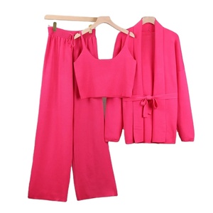 ชุดวอร์ม3ชิ้นสำหรับผู้หญิงเสื้อโค้ทคาร์ดิแกนแขนยาวและกางเกงขากว้างชุดวอร์มแฟชั่น2025ใหม่ - Product Image 4