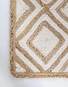 Handwoven Natural White Diamond Pattern Jute <b>Runner</b> <b>Rug</b> Braided Farmhouse Hallway Carpet Floor Mat - Product Image 5