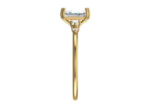 Bague de fiançailles en diamant de laboratoire taille émeraude avec diamants latéraux, minimaliste, élégante, trois pierres, plaqué or 18 carats, rhodiée, sertie à griffes - Product Image 6