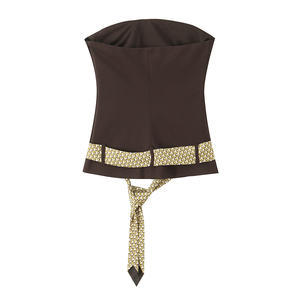 Top de Verano Casual sin Tirantes con Cierre Lateral y Tejido Transpirable Color Marrón para Mujer, 100% Poliéster con Impresión Digital - Product Image 1