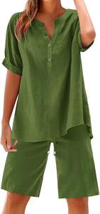 Conjunto de Ropa de Casa de 1 Pieza para Mujer, Tejido de Algodón, Ecológico, de Secado Rápido, Pantalón Corto, Camiseta Larga, Suave, Transpirable, Informal - Product Image 3