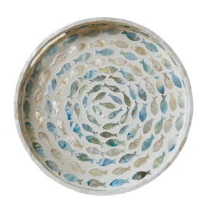 Premium Round Fish Pattern Mother of Pearl Inlaid Accent Tray Elegant Dining <b>Table</b> Serving Platter Wholesale - Product Image 1