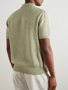 Polo personnalisé pour homme à manches courtes, col Johnny, en mélange coton-lin, tricot épais, coupe décontractée, patte de boutonnage ouverte, poignets côtelés, mélange de couleurs - Product Image 3