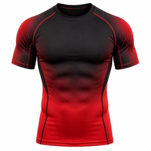 <b>Men's</b> Full Sleeve <b>Compression</b> Rash Guard Red Black Gradient Quick Dry Breathable Eco-Friendly Spandex Polyester Athletic Workout - Product Image 3