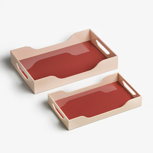 High Quality Set Of 3 Rectangle Black Lacquer MDF Handwoven Food <b>Container</b> Serving Tray OEM Multi-Purpose Vietnam Factory - Product Image 2