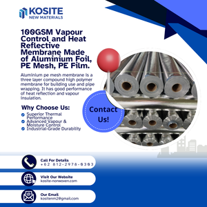 แผ่นเมมเบรนควบคุมไอน้ำและสะท้อนความร้อน 100GSM ผลิตจากอลูมิเนียมฟอยล์, ตาข่าย PE, ฟิล์ม PE - Product Image 5