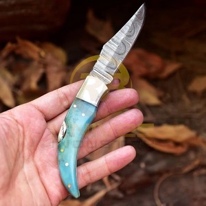 Custom Damascus Folding Pocket <b>Knife</b> with Coloured <b>Bone</b> <b>Handle</b> | Outdoor Survival Hunting EDC <b>Knife</b> Wholesale Supplier - Product Image 2