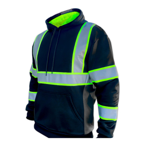 Sweat-shirt haute visibilité réfléchissant, vêtement de sécurité, classe 3 ANSI, bleu foncé avec bordure vert citron et bandes argentées - Product Image 4