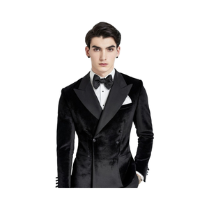 Chaqueta de esmoquin con doble botonadura de terciopelo negro de alta calidad para hombre para invierno estilo informal para fiestas de boda-Servicio OEM disponible - Product Image 1
