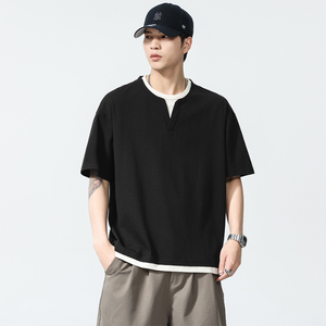 T-shirt streetwear surdimensionné pour homme, imprimé sur mesure, en tricot, spandex/polyester, col en V, manches courtes, décontracté, respirant, écologique - Product Image 2