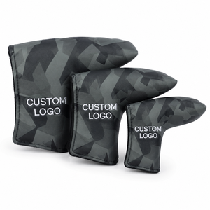 Housse de tête de club de golf respirante avec logo personnalisé, motif géométrique, en cuir PU, protection pour driver, hybride et fer, design imprimé, bande élastique - Product Image 1