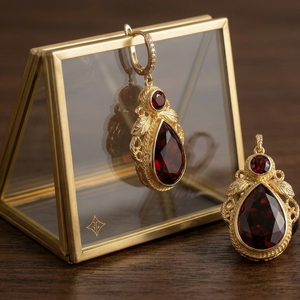 Pendientes de Plata de Ley 925 al por Mayor, Chapados en Oro de 18K, con Granate Rojo, 5 Pulgadas, 15g, Redondos, 8mm, Forma de Pera, Joyería de Moda, Precio de Fábrica - Product Image 3