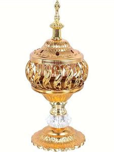 Brûleur d'encens en métal doré avec base en cristal pour bâtonnets et cônes d'encens, aromathérapie, méditation, yoga, décoration intérieure - Product Image 1