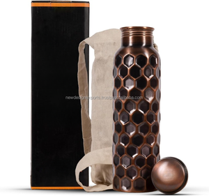Extra Large 34 Oz Black Honeycomb Pure Copper <b>Water</b> Bottle Metal Drinkware Leak-Proof Lid Carrying <b>Pouch</b> Disposable Drinkware - Product Image 1