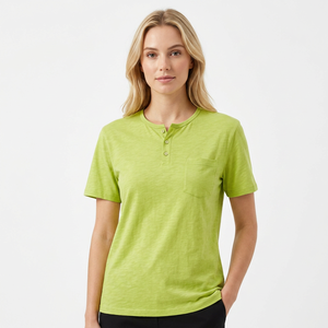 <b>Men's</b> Green Short Sleeve <b>Henley</b> T-Shirt With Pocket Regular Fit Casual Cotton <b>Top</b> - Product Image 2