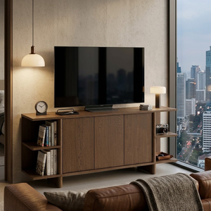 Meuble TV moderne en bois avec portes coulissantes et pieds effilés pour le salon - Product Image 6