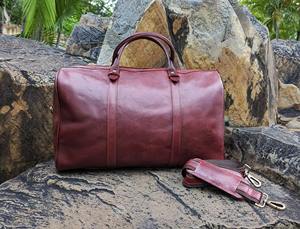 Unisex Burgundy Leather Duffle Bag Light <b>Weight</b> High Quality Foldable Large Weekender Travel Carry Luggage Overnight Gym Tote - Product Image 4