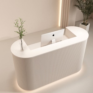 Mostrador de Recepción Curvo Moderno, Mostrador de Caja de Madera, Mostrador Frontal Minimalista para Hotel, Salón, Oficina - Product Image 6