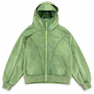 ZONA STAR Unisex Oversized <b>Zip</b>-Up <b>Hoodie</b> Green French Terry 100% Cotton Streetwear Casual with Front <b>Pocket</b> Winter Wear - Product Image 1