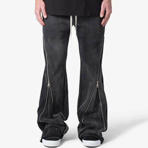 Men's <b>Trousers</b> Streetwear Heavyweight Stacked Flare Zip up Pants Side Pocket <b>Drawstring</b> <b>Trousers</b> Custom Logo Printed Joggers - Product Image 5