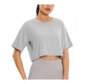 เสื้อยืดครอปท็อปสำหรับผู้หญิง ผ้าฝ้าย 100% ระบายอากาศได้ดี สวมใส่สบาย เหมาะสำหรับออกกำลังกาย ดีไซน์ล่าสุด รับผลิตแบบ OEM ขายส่ง - Product Image 4