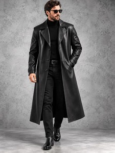 <b>Leather</b> Trench <b>Coat</b> <b>Men</b>, Black <b>Leather</b> <b>Coat</b>, <b>Long</b> <b>Leather</b> Overcoat, Genuine <b>Leather</b> Jacket, <b>Men</b>’s <b>Long</b> <b>Coat</b> - Product Image 4