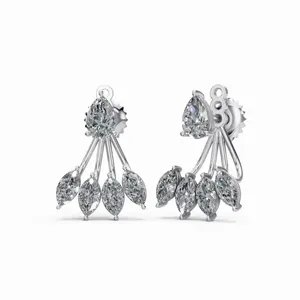 Boucles d'oreilles en diamant de culture en forme de poire Marquise céleste en or blanc 18 carats, 10 pièces, certifiées IGI pour femmes - Product Image 1
