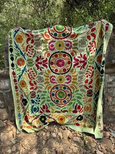 Hand Embroidered Suzani <b>Quilt</b> – Colorful Bohemian Cotton <b>Bedspread</b> - Product Image 5