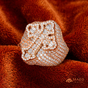 Luxury 18kt Rose Gold Plated Men's Iced Out Square Cluster <b>Ring</b> 925 Sterling <b>Silver</b> VVS Moissanite Baguette <b>Cross</b> <b>Ring</b> Hip - Product Image 3