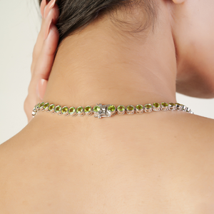 100% Real 5mm Round Cut Peridot Gemstone 925 Sterling Silver Tennis <b>Necklace</b> For Women's Party Wear Fine Jewelry - Product Image 4