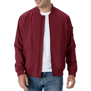 Unisex Olive Green Canvas Bomber Jacket Waterproof Windproof Zipper Closure Stand Collar Regular Fit Solid Color Pockets Left - Product Image 2